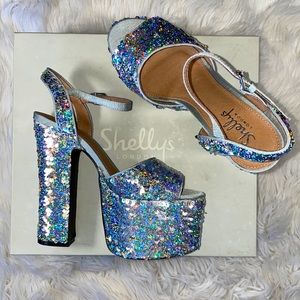 Shelly’s London • Goldie Platform Iridescent Sequin Sandals
